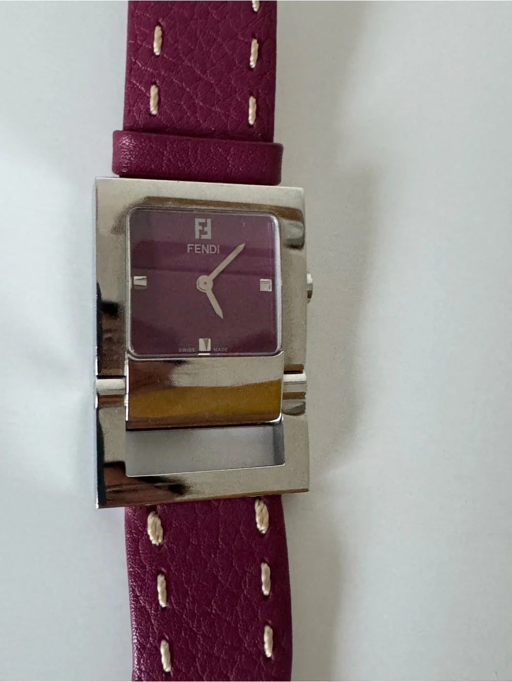 Authentic Vintage Fendi Orologi Square Watch – Burgundy Leather